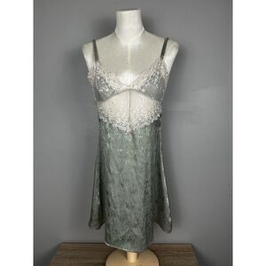 Coquette Lingerie Danty‎ Lace Babydoll Mini Slip Dress Green Cream Elegant